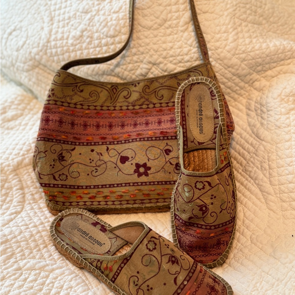 Andre Assous shoulder bag and Espadrilles Wedges size 38/ 7.5 Textile